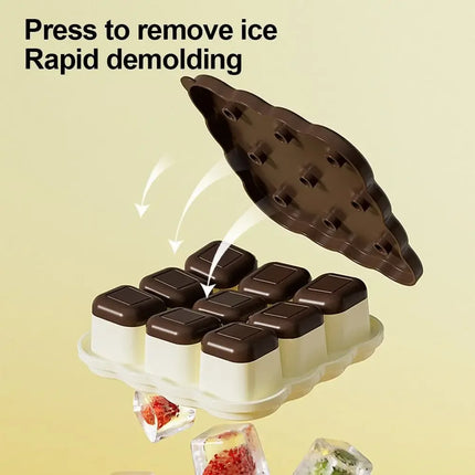 Cartoon 9 Grid Ice Cube Tray, Food Grade PP Ice Mold With Lid Household Freezer Ice Making Tool