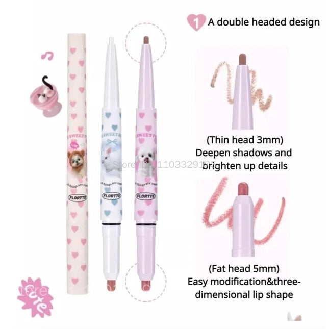 FLORTTE Dual-ended Lip Liner Pencil Natural Matte Cute Animals Nude Lipstick Pen Long Lasting Lip Gloss Korean Cosmetic Make Up