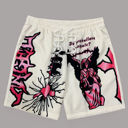 Latest Trendy Shorts Angel Statue Element Pattern 3D Printed Casual Street Men's Drawstring Shorts Quick Drying Breathable Moto