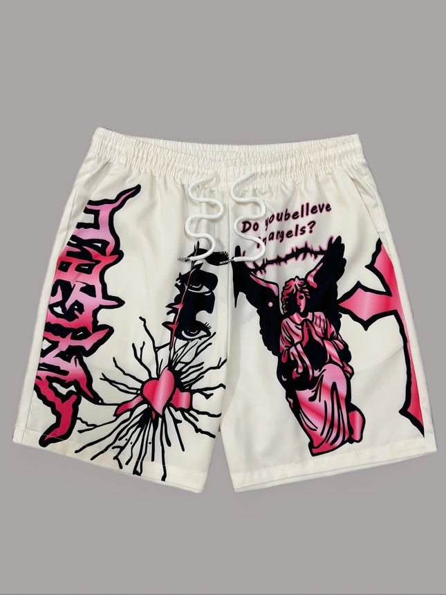 Latest Trendy Shorts Angel Statue Element Pattern 3D Printed Casual Street Men's Drawstring Shorts Quick Drying Breathable Moto