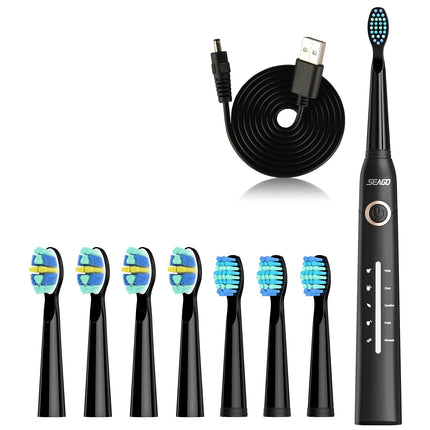 Seago Electric Toothbrush Adults Toothbrush 30 Days Long Battery Life 2Minutes Smart Timer 5 Modes with 8 Replacement Brush Head