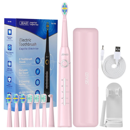 Seago Electric Toothbrush for Adults 5 Modes Smart Timer Waterproof with 8 Toothbrush Heads  Rechargeable Teeth Clean SG-958F