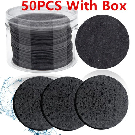 10/20/50PCS Black Round Facial Sponges Compressed Facial Cleansing Pad Natural Facial Cleansing Sponges Pads Exfoliating Sponges
