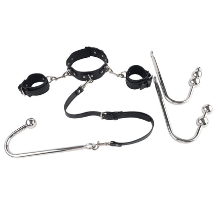 BDSM adjustable anal hook set leather collar handcuff straps BDSM removable multiple play accessories adult sex toys