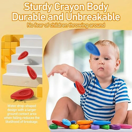 Toddler Crayons 12 Count, Non Toxic Washable Crayons for Toddlers 1-3, Easy-Grip Water-Drop Shape for Little Hands, Toddler Col