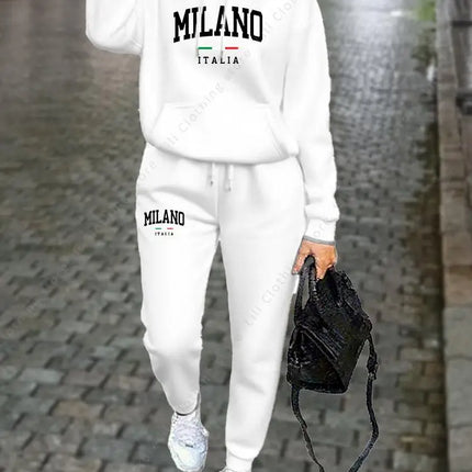 MILANO Pants Sets for Women Clothing High quality Sweatshirt Sweatpant Hoodie Suit 2 Piece Autumn Winter Outfits Woman Tracksuit