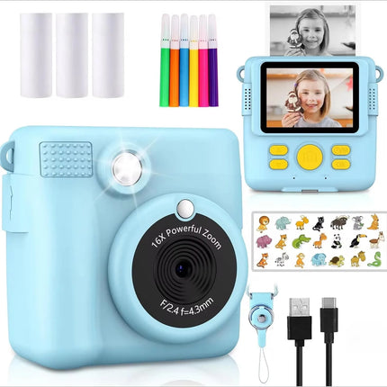 Portable Instant Print Camera for Kids - 1080P HD Video Camera with 3 Rolls Photo Paper and 32GB Card, Perfect Toy for Toddlers