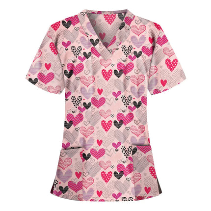 Womens T-Shirts Medical Nursing Uniform Clinical Uniform Woman V-Neck Short Sleeve T Shirt Tops With Pocket Women's Clothing