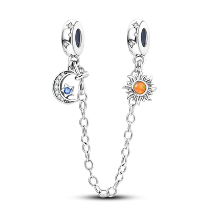 Sparkling Clear Silver Safety Chain 925 Sterling Silver Safety Chain Charm Beads Fit Original Bangle Bracelet DIY Jewelry