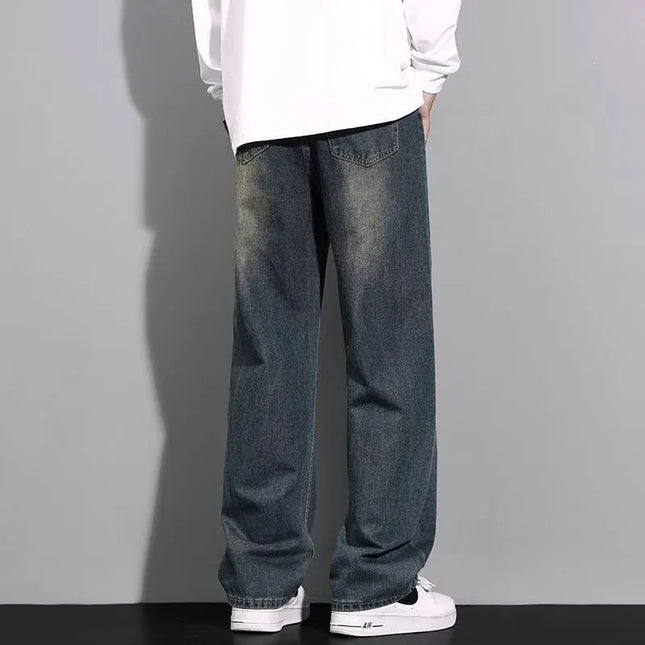 Men's Loose Straight Leg Jeans Washed Vintage Baggy Denim Pants 2026