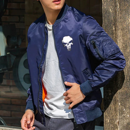 Skull MA1 Bomber Flight Jackets Waterproof Windproof Pilot Jacket Casual Motorcycle Baseball Coat for Men's Spring and Autumn