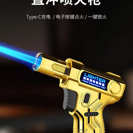 Metal High-temperature High Flame Welding Gun Lighter Windproof Direct Spray Flame Safety Lock Kitchen Cigar Outdoor Lighter