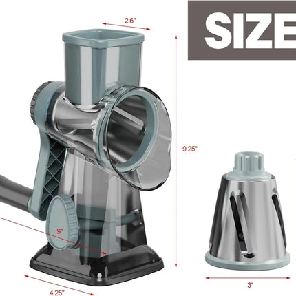 LMETJMA 3 in 1 Rotary Cheese Grater Versatile Manual Vegetable Slicer Peanut Nuts Grinder Cheese Vegetable Shredder Clear JT242