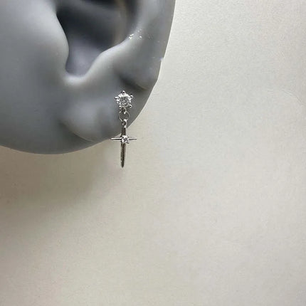Punk Red Zircon Heart Wings Drop Earrings for Women Men Sweet Cool Metal Crystal Cross Piercing Earrings Y2K Jewelry Accessories