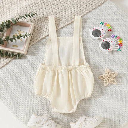 Pudcoco Infant Baby Girls Boys One Birthday Summer Romper Infant Sleeveless Letter Embroidery Button Casual Overalls 9-18M