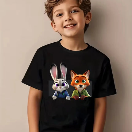 Zootopia Children's Summer T-Shirt, Judy & Nick Collaboration Short Sleeve Casual Top for Boys and Girls