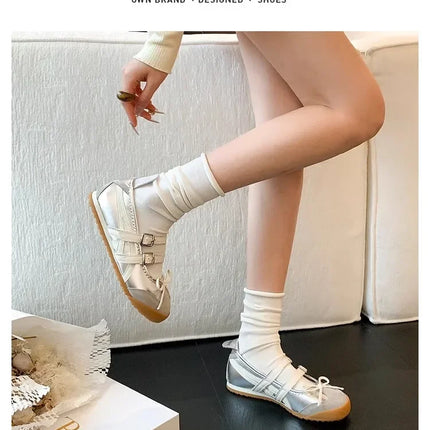 Women Flats Bow Ballet Dance Mary Jane Shoes Summer Sandals 2024 Fashion New Brand Dress Designer Casual Shallow Zapatos Mujer