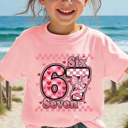 Fun Six Seven 6 7 Meme Design T-Shirt for Kids Chaotic Humor Y2k Game Saying Tees Casual O-Neck Top Fashion Children's Clothing