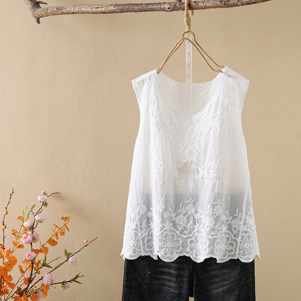 Ele Embroidered Loose Women's Tank Top Trendy Design Summer New Sle Cotton Comfortable Fit Overhead Casual Wear