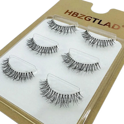 3pairs short Mink Lashes 3D Mink Eyelashes Invisible Band Natural Black Mink False Eyelash Full Strip cilios posticos Reusable