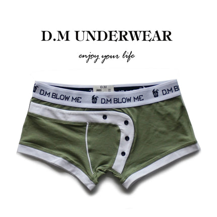 Men's pink Underwear Low Waist Sexy Men's Button Boxers Solid Color Matching Personality Sports Cotton Boyshort