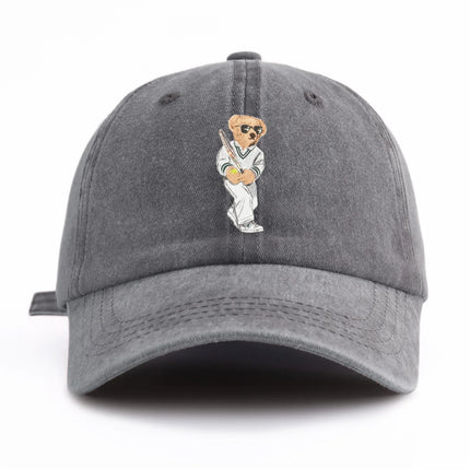 1pc Baseball Bear Print Washed Baseball Cap for Adults,  Minimalist Retro Style Casual Soft Adjustable Dad Hat, Perfect As Gift