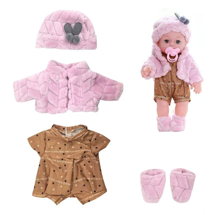 For 12 Inch 30cm Baby Reborn Dolls Outfits Clothing Carry Cot Cartoon Bear Winter Pajamas Jumpsuit Plush Clothes Accessories