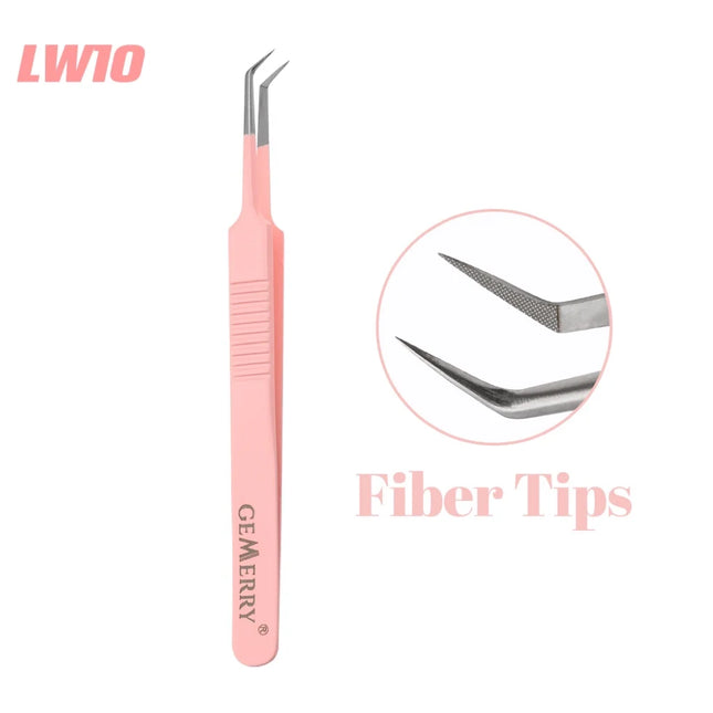 Gemerry Eylashes Tweezers Professional Eyelash Extensions Eyebrows Stainless Steel Fiber Tips Anti-Static Tweezers Tools Makeup