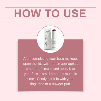 Portable Cream Blush Stick Soft Mist Finish Hydrating Long-Wear Blendable Smooth Lightweight On-the-Go Cheek Blush