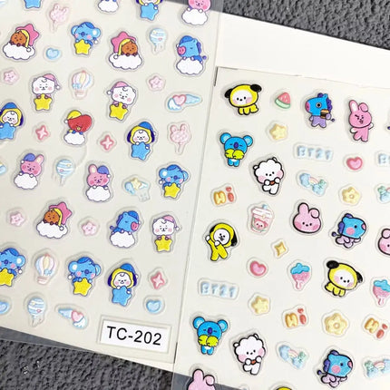 Kawaii BT21 Nail Stickers Embossed DIY Phone Cases Water Bottles Nail Decoration Stickers CHIMMY COOKY KOYA TATA Anime Gift Toys