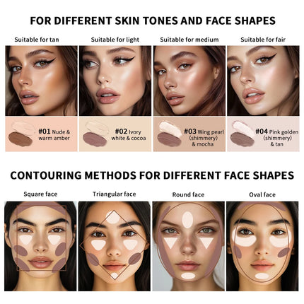Dual-Ended Sharp Tip Contour Highlighter Waterproof And Sweatproof Long Lasting-Up To 12 Hours Multi-Use Contour Stick Makup