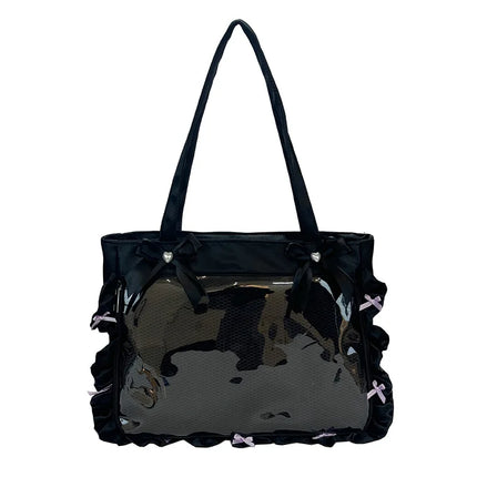Japan Style Anime Messenger Bag Large Capacity Preppy Style Shoulder Bag with Bow Ribbon Women Handbag