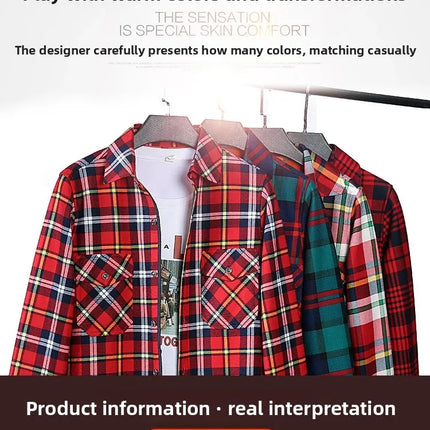 Thickened Fleece Women's Long Sleeve Shirt Warm Slim Fit Midi Length Plaid Korean Style Fashionable Women's Button-up Top