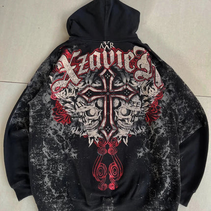 Explosions Y2K Hooded sweater Men American Retro Hip-Hop Street Graffiti Unisex Zipper Hoodie Fashion Printed Pattern Sweatshirt