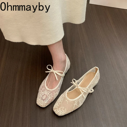 2026 Spring Lace Women Mary Jane Shoes Fashion Slip On Comfort Street Style Soft Sole Female Internal Elevation Dress Shoes