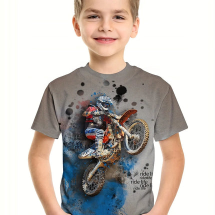 2024 Summer Kids Clothing Motorcycle Children's T-Shirt 3D Printing Short Sleeve Boys Girls Loose Tops Streetwear 2 To 8 Years