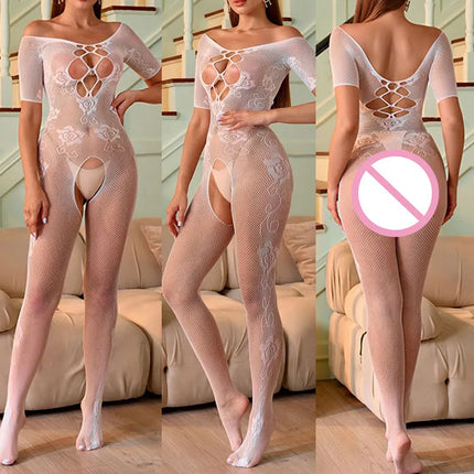 Porn Fantasy Open Crotch Body Stocking Set 18 Erotic Fishnet Toys Lace Lingerie For Sex Women Adult Desire Tights High Stretch