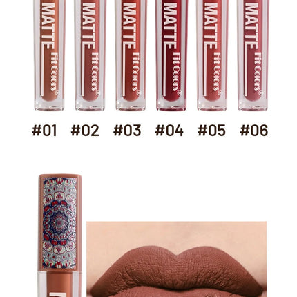 6Colors Waterproof Liquid Lipstick Matte Velvet Clay Texture Lip Gloss Bohemian Style Earth Brown Lasting Non Stick Cup Makeup