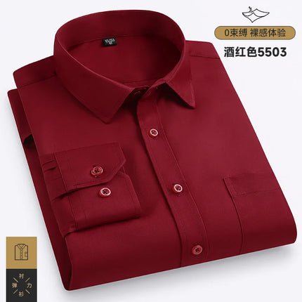 Men's Purple Long-Sleeve Shirt for Commuting: Non-iron, Wrinkle-resistant, Slightly Stretchy, Quick-drying Casual Shirts.