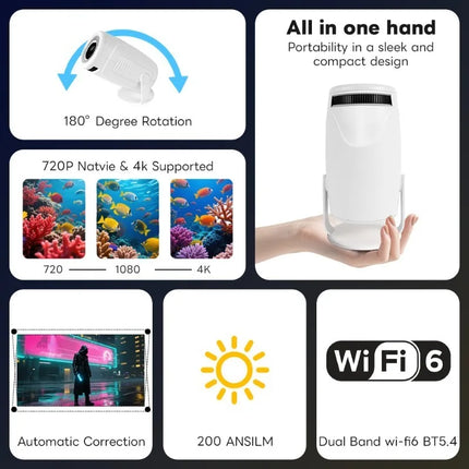 Newly HY900 Smart Projector 4K Decoding BT5 0 Dual Wi Fi 6 290ANSI Brightness Ideal for Home Theater Outdoor Movie Watching