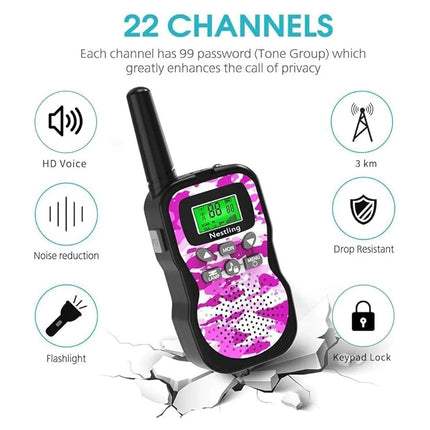 2 Pack Kids Walkie Talkies, 3KM Two Way Voice Radio, Suitable for Boys and Girls Ages 3-12, Outdoor Adventure Camping Hiking Toy