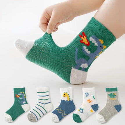 5 Pairs 1 To 12 Years Children's Socks 2025 Spring Summer Baby Boys Girls Cotton Mesh Breathable Thin Soft Cute Socks Kids Socks