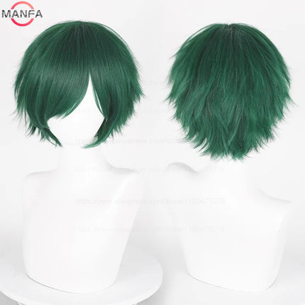 Anime 30cm Short Straight Cosplay Wig Black White Green Brown Purple Blue Gray Red Gold Man Women Heat Resistant Synthetic Hair