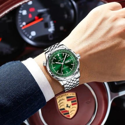 POEDAGAR Fashion Watches For Man Stainless Steel Date Week Quartz Men Clock Waterproof Luminous Luxury Military Men's Wristwatch