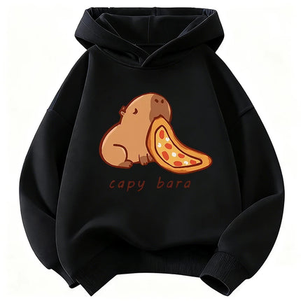 Cartoon Capybara Eating Food Print Trendy Hoodie Children's Sweatshirt Cute Hoody for Boys Girls Autumn Spring Casual Hoodies