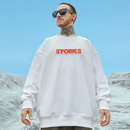 M-8XL Men Oversized Sweatshirt Fashion Loose American Style Trendy Color Graffiti Bear Print Long Sleeve Couple Clothes