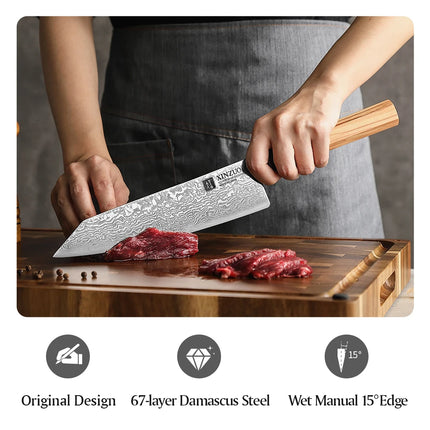 XINZUO 8.5" inch Bunka Knife High Carbon Damascsus Steel Kitchen Cooking Knife Professional Multipurpose Meat Vegetable Cleaver