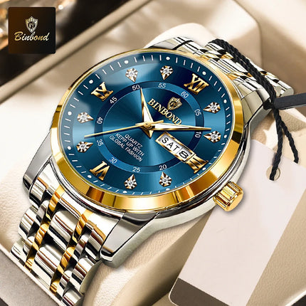 BINBOND Hot New Luxury Fashion Men's Watch Waterproof Luminous Week Date Sport Watch Men's Business Quartz Watch Relogio Masculino