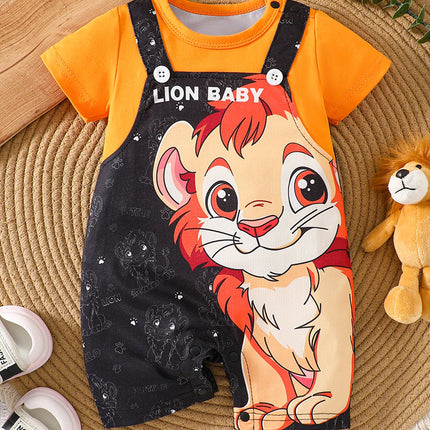 IURNXB Infant Cartoon LION BABY Romper Short Sleeve for Boys Overall One Piece Cute Newborn Outfit Summer 1-18M