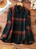 2025Plus Size Vintage Color Block Shirt:Contrast Notch Collar Button-Down Blouse with Long Sleeves for Retro Office Casual Style